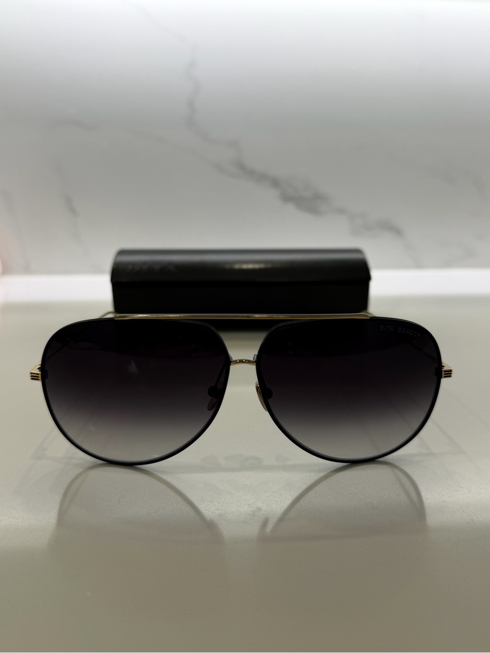 DITA Gold Metal Aviator Sunglasses with Gradient Black Lenses